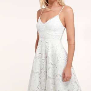 Lulu’s White Lace Midi Dress with Pockets